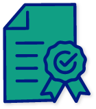 green and blue icon of paper with ribbon on it