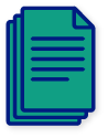 green and blue icon of a stack of papers